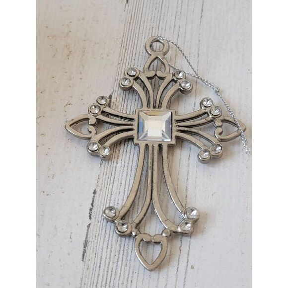 Metal cross gem silver ornament Xmas decor Bible - Picture 1 of 4
